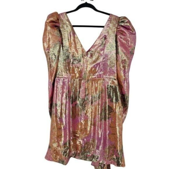 Flor Et. Al Abbott Long Sleeve Metallic Silk Artful Cocktail Dress Size 12 - Picture 5 of 5